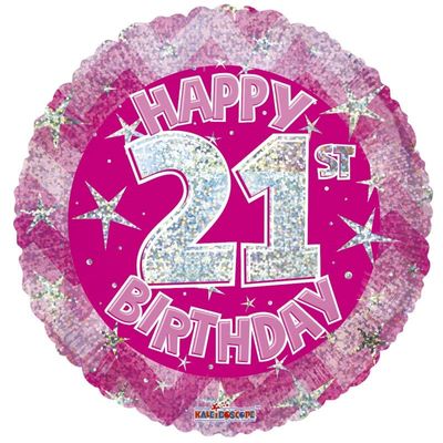 Pink Holographic Happy 21st Birthday Balloon - 18 inch