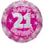 Pink Holographic Happy 21st Birthday Balloon - 18 inch