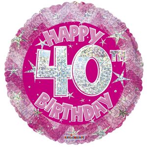 Pink Holographic Happy 40th Birthday Balloon - 18 inch