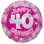 Pink Holographic Happy 40th Birthday Balloon - 18 inch