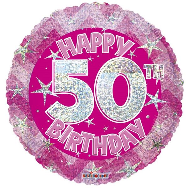 Pink Holographic Happy 50th Birthday Balloon - 18 inch