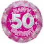 Pink Holographic Happy 50th Birthday Balloon - 18 inch