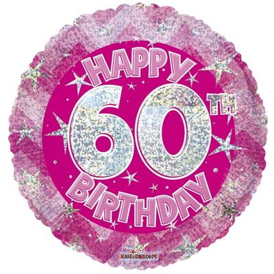 Pink Holographic Happy 60th Birthday Balloon - 18 inch