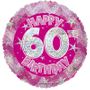 Pink Holographic Happy 60th Birthday Balloon - 18 inch