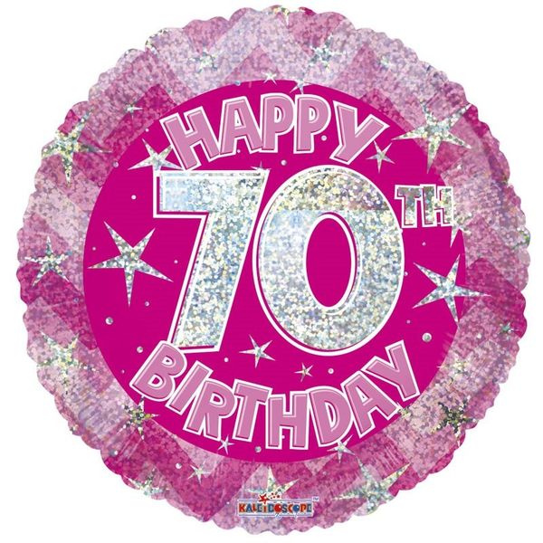 Pink Holographic Happy 70th Birthday Balloon - 18 inch