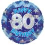 Blue Holographic Happy 80th Birthday Balloon - 18 inch