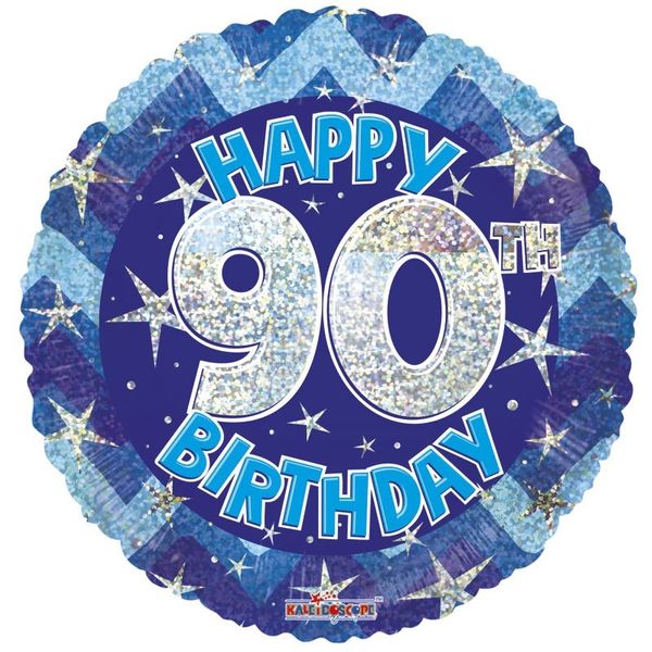 Blue Holographic Happy 90th Birthday Balloon - 18 inch