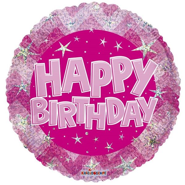 Pink Holographic Happy Birthday Balloon - 18 inch