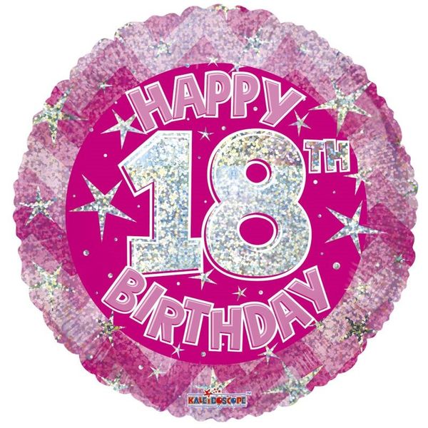Pink Holographic Happy 18th Birthday Balloon - 18 inch