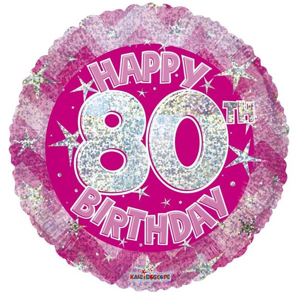Pink Holographic Happy 80th Birthday Balloon - 18 inch