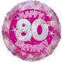 Pink Holographic Happy 80th Birthday Balloon - 18 inch