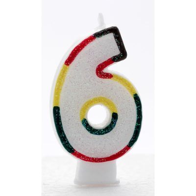 6 Multi Coloured Number Candle Pack of 6 (1/48)