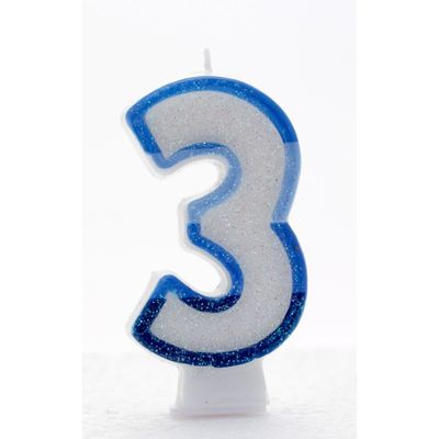 3 Blue Coloured Number Candle Pack of 6  (1/48)