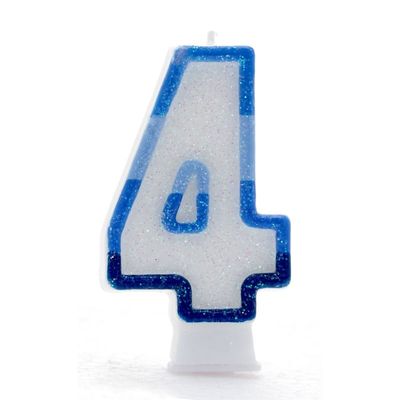 4 Blue Coloured Number Candle Pack of 6 (1/48)