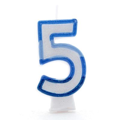 5 Blue Coloured Number Candle Pack of 6  (1/48)
