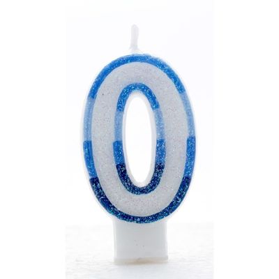0 Blue Coloured Number Candle Pack of 6  (1/48)