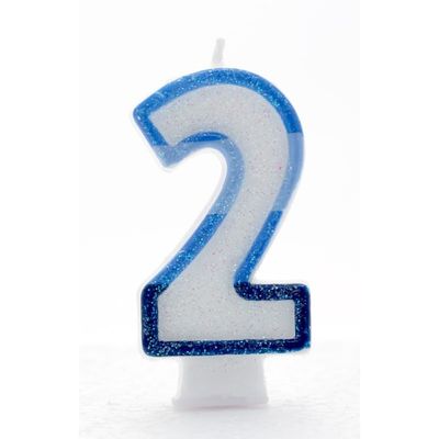 2 Blue Coloured Number Candle Pack of 6 (1/48)