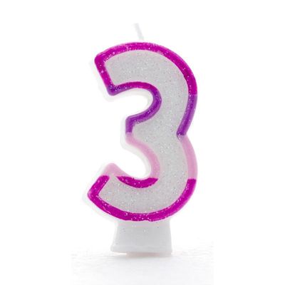3 Pink Coloured Number Candle Pack of 6  (1/48)