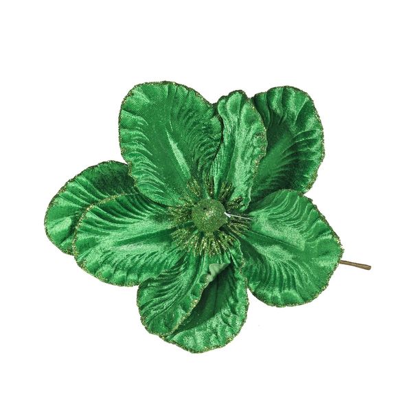 Velvet Magnolia with Glitter edge 24cm Green 