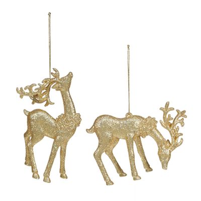 Reindeer Hanging Ornament 2 assorted Gold Glitter