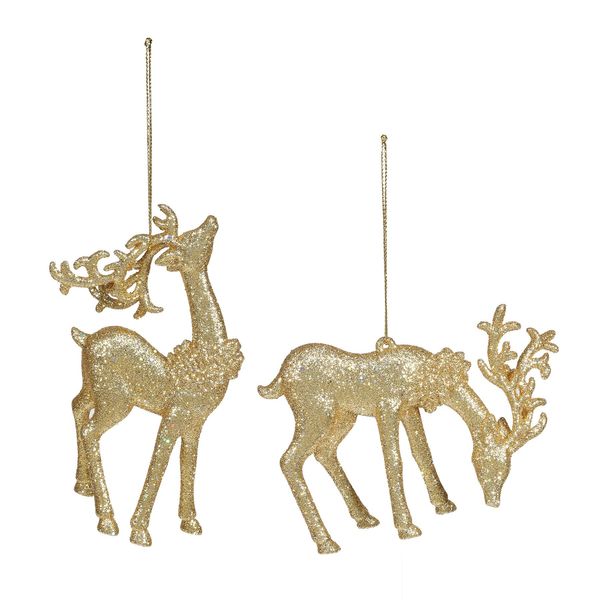 Reindeer Hanging Ornament 2 assorted Gold Glitter