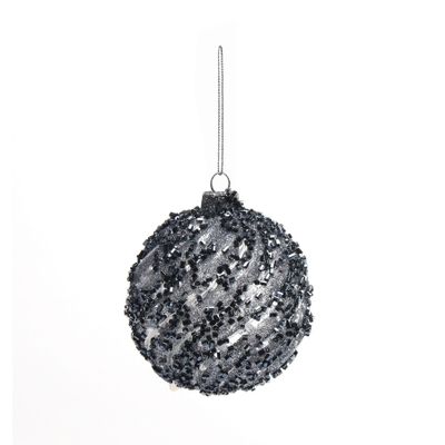 Bauble Glass Midnight blue sequin 80mm 