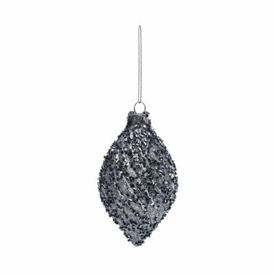 Bauble Glass Midnight blue sequin teardrop 120MM  