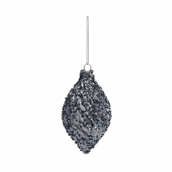 Bauble Glass Midnight blue sequin teardrop 120MM  