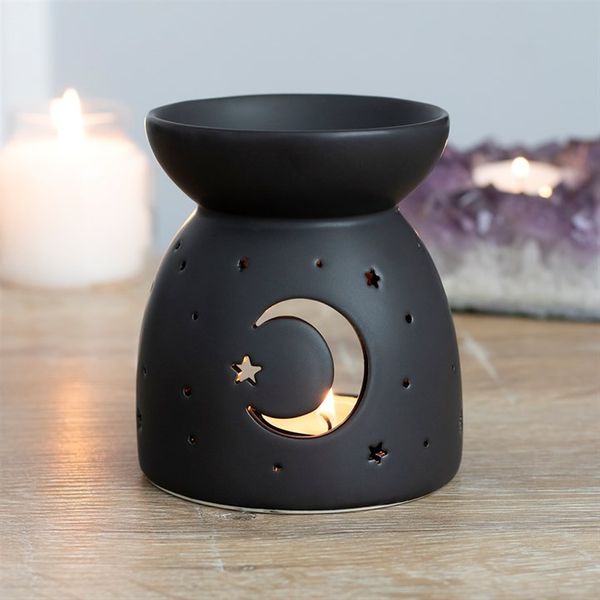 Black Mystical Moon Cut Out Oil Burner