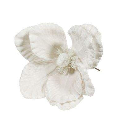 Velvet Magnolia with Glitter edge 24cm White