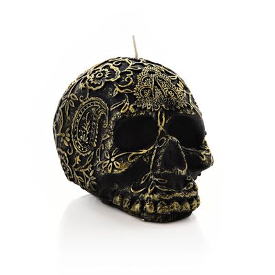 Black & Gold Jacquard Skull Candle