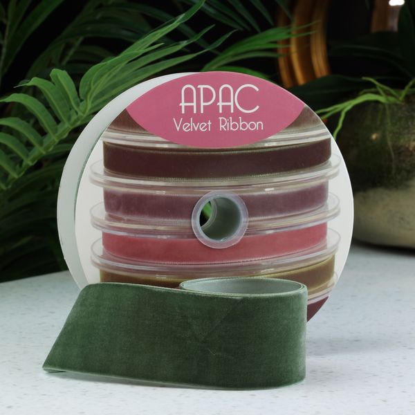 Dusky Green Velvet Ribbon 50mm x 20m 