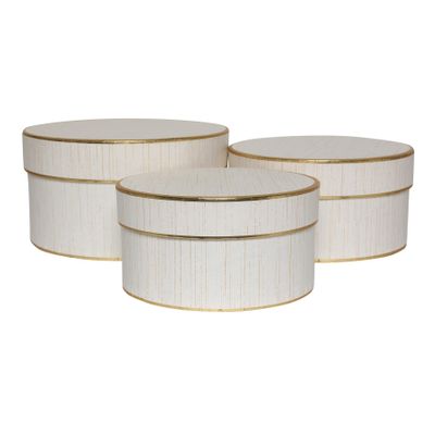 Set of 3 White Hat Boxes with Gold Trim