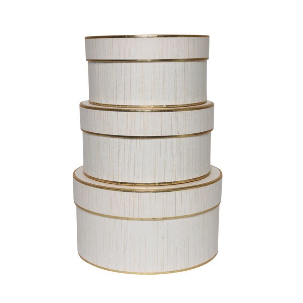 Set of 3 White Hat Boxes with Gold Trim
