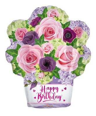 Birthday Flower basket - Metallic Balloon  18 Inch