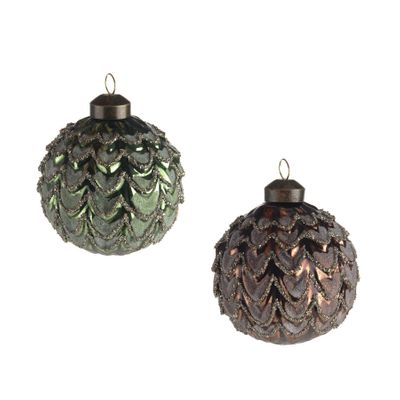 Bauble Green & Brown 2Ast 8Cm