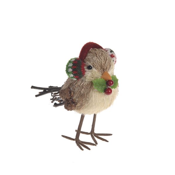 Bird With Earmuffs Brown 15Cm