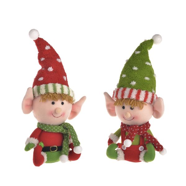 Elf Sitting Red & Green Spotty 2Ast 38Cm