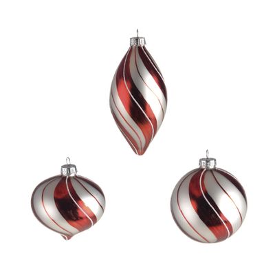 Red Glass Bauble/Double Point/Onion 3Ast 8x12x6xD8Cm