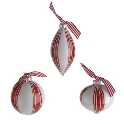 Red & White Glass Bauble/Double Point/Onion 8x12x6x8Cm