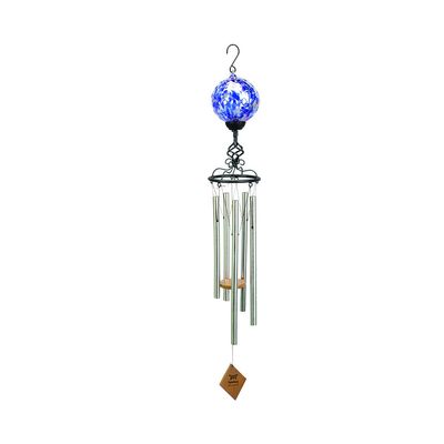 102cm (40inch) Solar Light Wind Chime, Silver with Blue Glass.