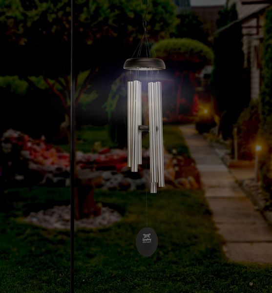 40inch Solar Light Wind Chime, Silver with Black Accents