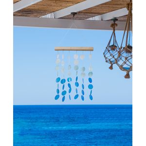 96cm (38") Capiz Shell Wind Chimes, Nautical blue, Aqua & White