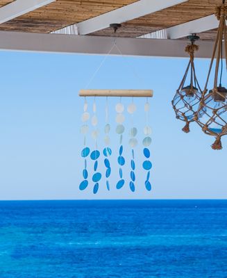 96cm (38") Capiz Shell Wind Chimes, Nautical blue, Aqua & White