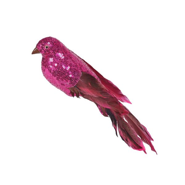 Hot Pink Sequin and Feather Bird with Clip 30cm