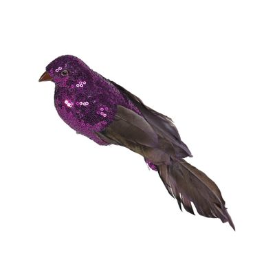 Purple Seqiun and Feather Bird with Clip 30cm
