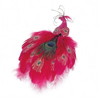 Hot Pink Peacock with Clip 30cm