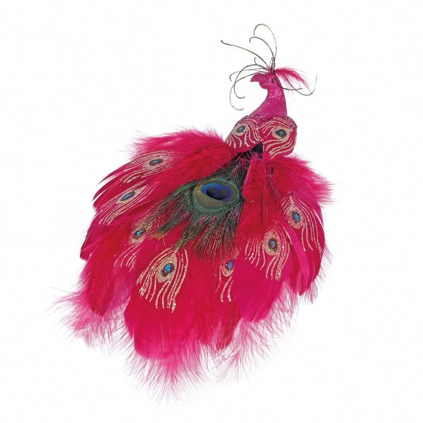 Hot Pink Peacock with Clip 30cm