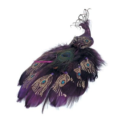 Purple Peacock with Clip 30cm