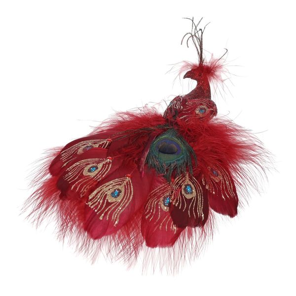 Burgundy Peacock with Clip 30cm